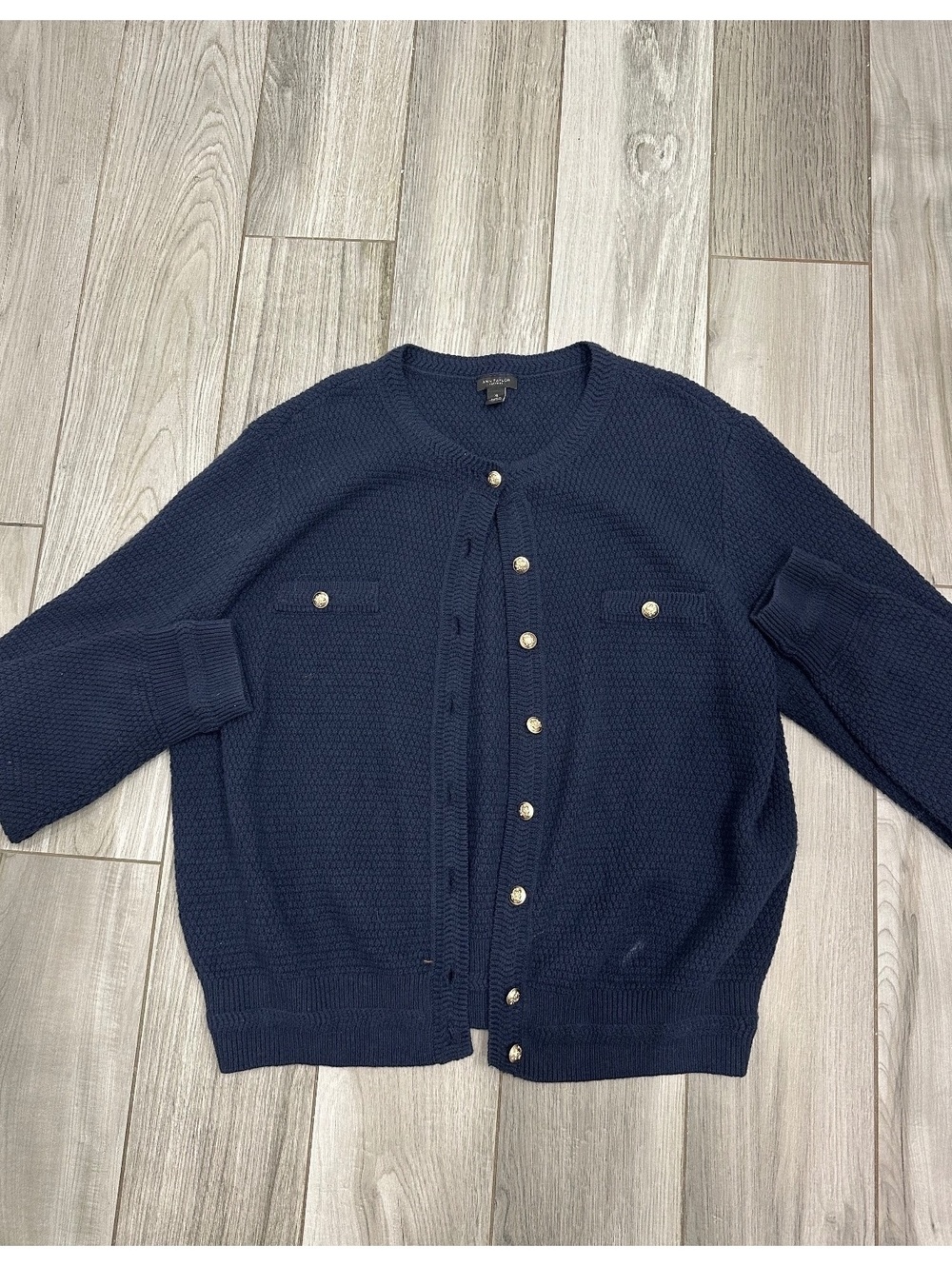 Ann Taylor Factory Women's Navy Blue Knit Cardigan Sweater XL